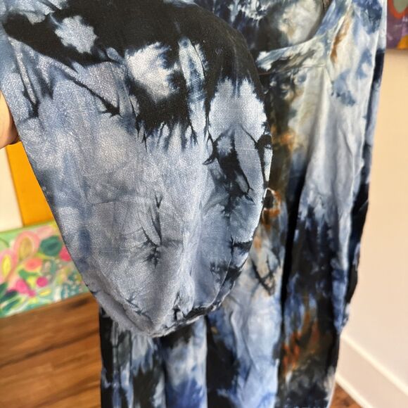 Rough Tumble  Long Sleeve Blue Tie Dye Square Neck Baby Doll Waistline No Size - Picture 6 of 8
